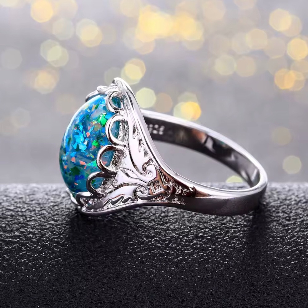 Sterling Silver Blue Opal Cocktail Ring - Picture 2 of 2